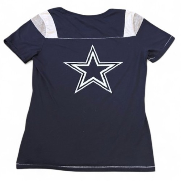 Dallas Cowboys Women's V-Neck T-Shirt L Dark Blue 100% Cotton NFL Team Apparel - Picture 4 of 12